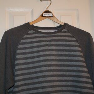 Mens Gray Striped Jersey with Ribbed sleeves and hem Size Medium Cotton Poly
